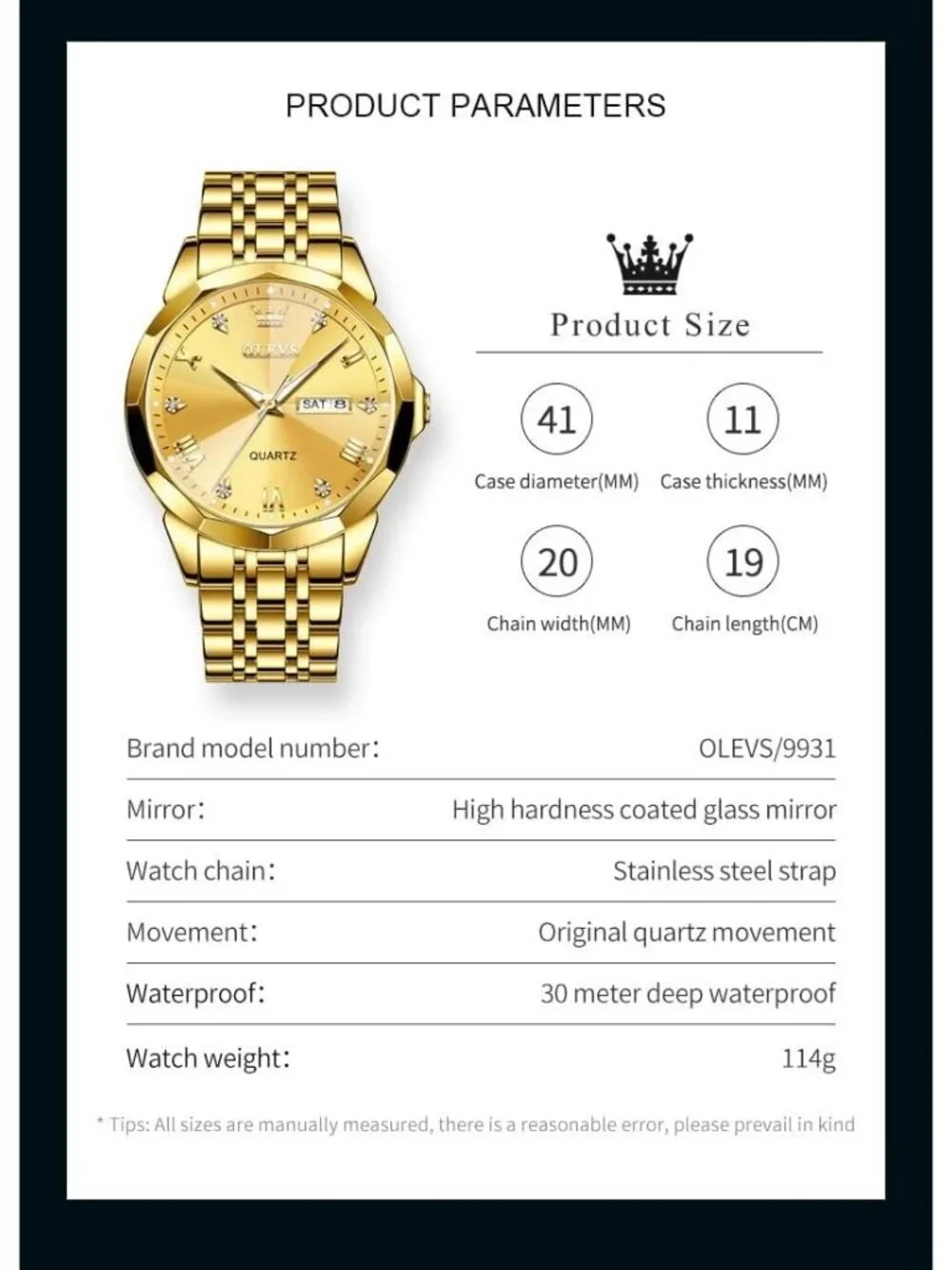 Men's All Gold Stainless Steel Analog Quartz Diamond Waterproof Luxury Watch